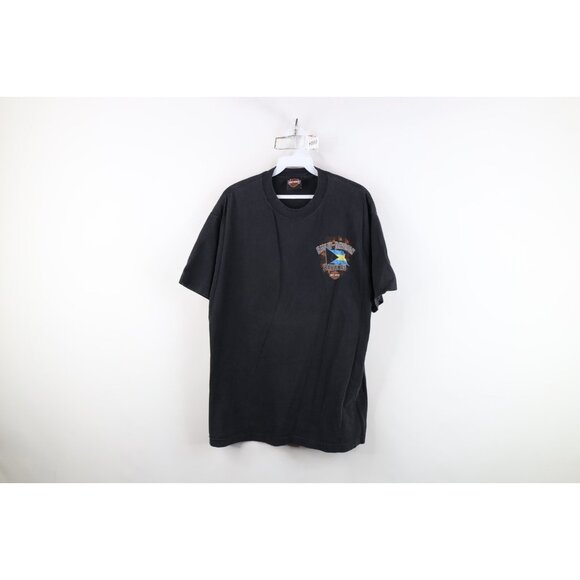 Vintage Y2K Harley Davidson Mens Large Faded Spell Out Bahamas T-Shirt Black - Picture 1 of 15
